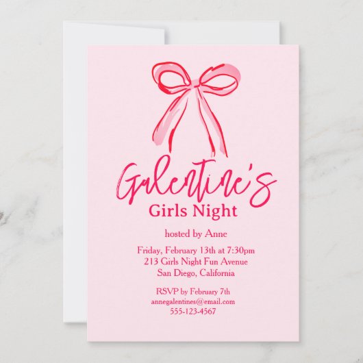 Galentine's Pink Red Hand Drawn Girls Night Party Kaart (Voorkant)