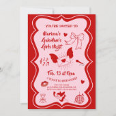 Galentine's Pink Red Hand Drawn Night Party Kaart (Voorkant)