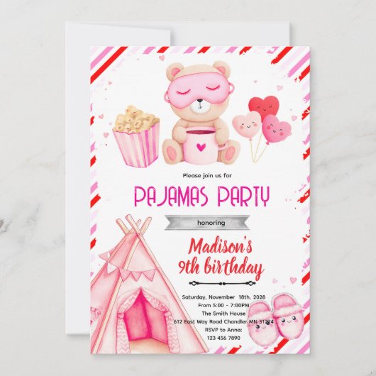 Galentine's pyjama-feest uitnodiging (Voorkant)