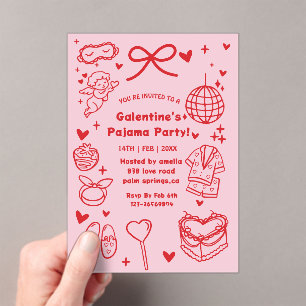 Galentine's Pyjama, Nacht Valentijn Hand Getekend Acryl Uitnodigingen