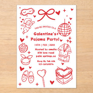 Galentine's Pyjama, Nacht Valentijnsdag Handgeteke Acryl Uitnodigingen