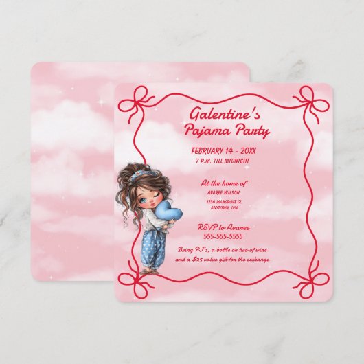 Galentine's Pyjamaparty Uitnodiging (Voorkant / Achterkant)
