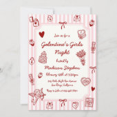 Galentine's Roze Rode Handgetekende Meisjes Avond Kaart (Voorkant)