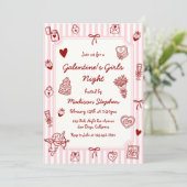 Galentine's Roze Rode Handgetekende Meisjes Avond Kaart (Staand voorkant)