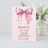 Galentines Roze Strik Feest Uitnodiging  (Staand voorkant)