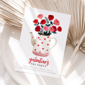 Galentine's Tea Party Teapot Floral  Invitation Kaart
