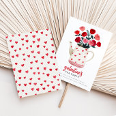 Galentine's Tea Party Teapot Floral  Invitation Kaart