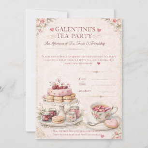 Galentine's Theepartij Blush Waterverf Vintage Kaart