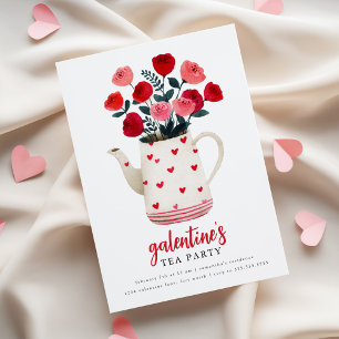 Galentine's Theepartij Theepot Bloemige Uitnodigin Kaart