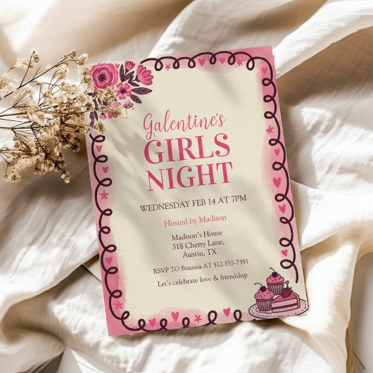 Galentine's uitnodiging met krulwerk rand