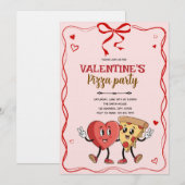 Galentines Valentijn retro pizza uitnodiging (Voorkant / Achterkant)