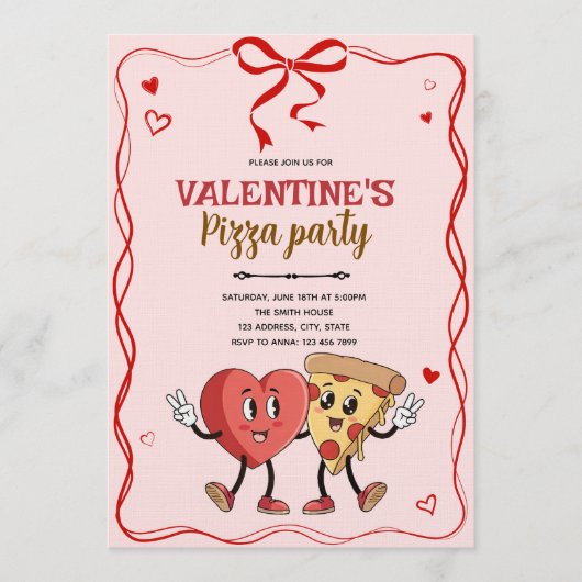 Galentines Valentijn retro pizza uitnodiging (Voorkant)