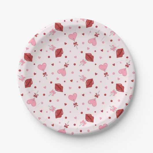 Galentine's Valentijn Roze Hart Lollipop Design Papieren Bordje (Voorkant)
