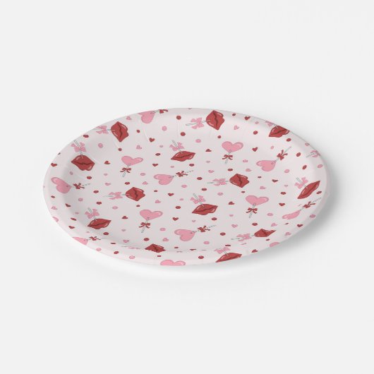 Galentine's Valentijn Roze Hart Lollipop Design Papieren Bordje (Gekanteld)