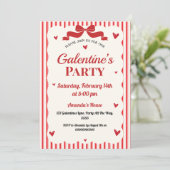 Galentines Valentijnse Partij Coquette Bow Red Hea Kaart (Staand voorkant)