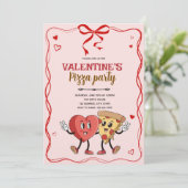 Galentines valentine retro pizza invitation kaart (Staand voorkant)