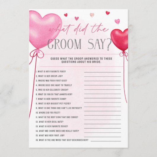 Galentine's wat de bruidegom zei bruidsspelen menu (Voorkant)