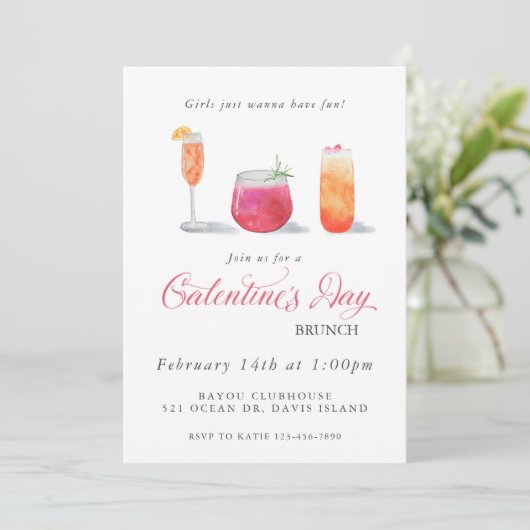 Galentine's Waterverf Drink uitnodiging (Staand voorkant)