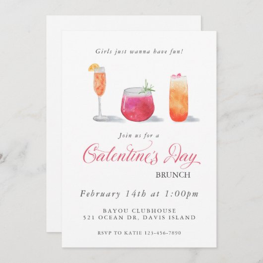 Galentine's Waterverf Drink uitnodiging (Voorkant / Achterkant)