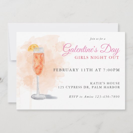 Galentine's Waterverf Drink uitnodiging (Voorkant)