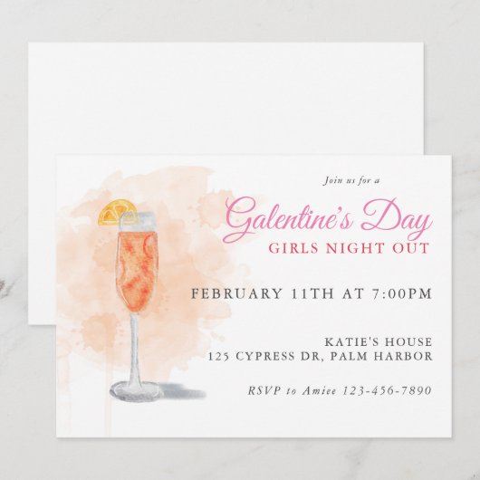 Galentine's Waterverf Drink uitnodiging (Voorkant / Achterkant)