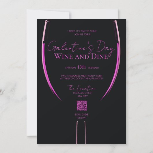Galentine's Wijn en Dine QR Code uitnodiging (Voorkant)