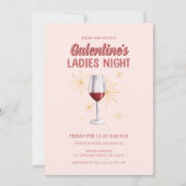 Galentine's Wine Glass Ladies Night Party Kaart (Voorkant)