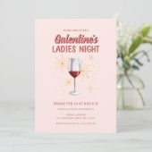 Galentine's Wine Glass Ladies Night Party Kaart (Staand voorkant)