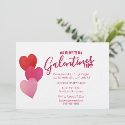 Galentinesfeest met 3 harten kaart (Staand voorkant)