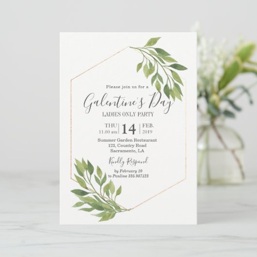 Galentinische Dag Greenery Party Kaart (Staand voorkant)