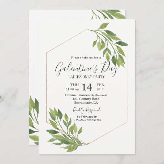 Galentinische Dag Greenery Party Kaart (Voorkant / Achterkant)