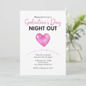 Galentin's Day Night Out Pink Heart Minimalist Kaart (Staand voorkant)