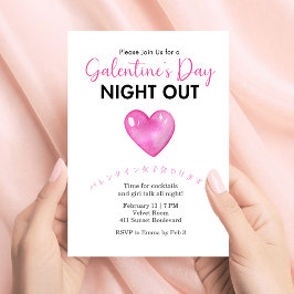 Galentin's Day Night Out Pink Heart Minimalist Kaart