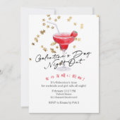 Galentin's Day Night Out Red Cocktail Gold Glitter Kaart (Voorkant)