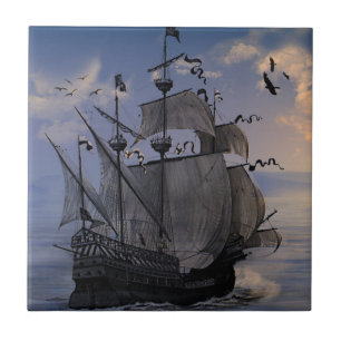 Galeon onder Vol Zeil Tegeltje