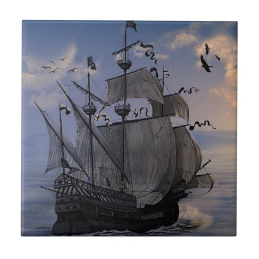 Galeon onder Vol Zeil Tegeltje (Voorkant)