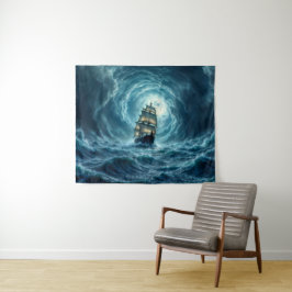 Galeon-schip storm maanverlichte oceaanreis wandkleed