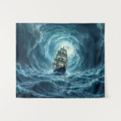 Galeon-schip storm maanverlichte oceaanreis wandkleed (Voorkant (horizontaal))