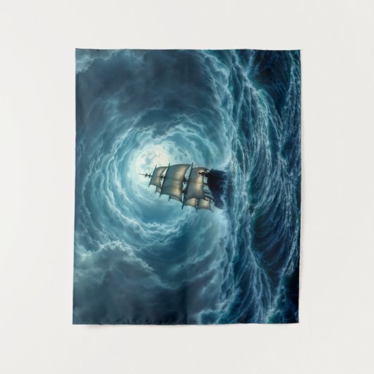 Galeon-schip storm maanverlichte oceaanreis wandkleed (Voorkant)