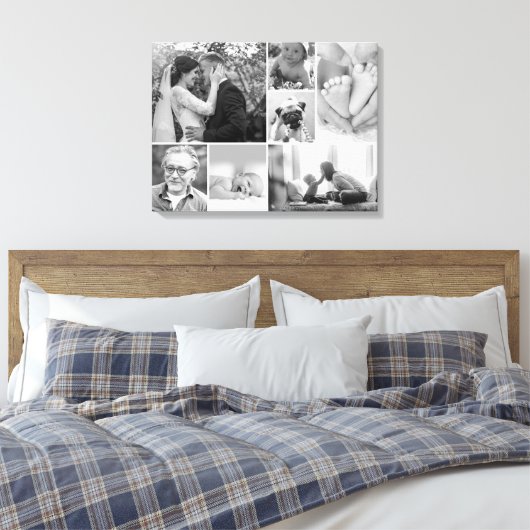 Galerie collage van zwarte en witte foto's canvas afdruk (Insitu (Slaapkamer))