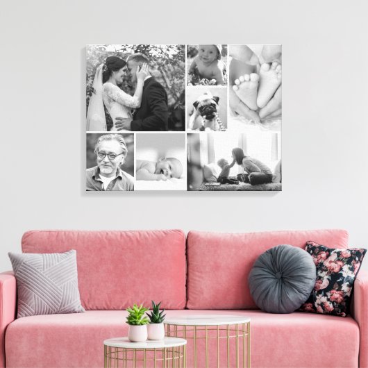Galerie collage van zwarte en witte foto's canvas afdruk (Insitu (Woonkamer))