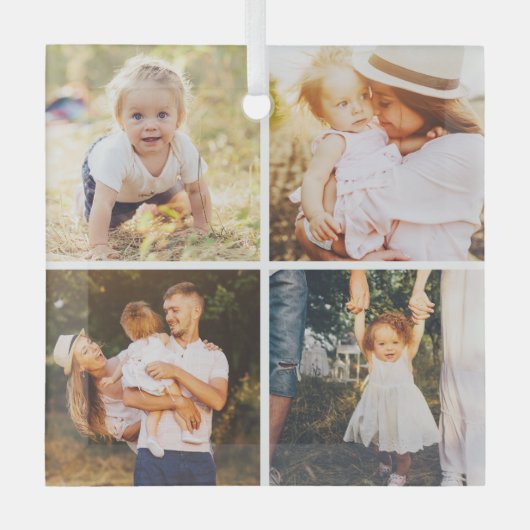 Galerieraster 4 Foto's Aangepaste foto-versiering Glas Ornament (Voorkant)