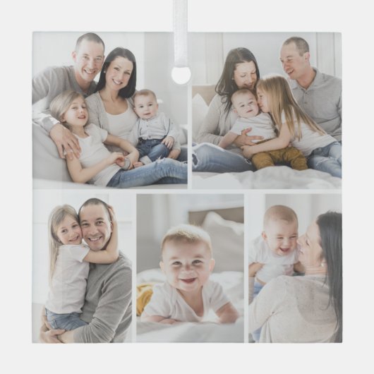 Galerieraster 5 Foto's Aangepaste foto-versiering Glas Ornament (Voorkant)