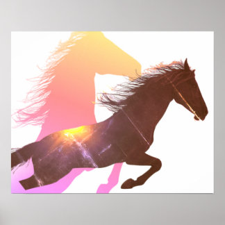 Galeropperende Silhouette Van een Zwart Paard Muur Poster