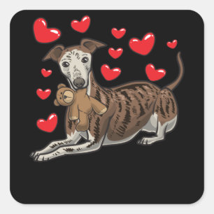 Galgo Español dosering met gevulde dieren en hart Vierkante Sticker