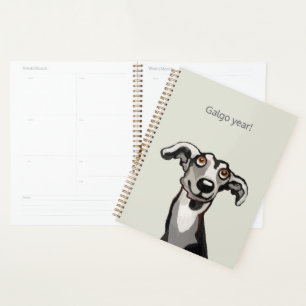 Galgo tekening zwart-wit en grijs planner