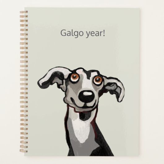 Galgo tekening zwart-wit en grijs planner (Voorkant)