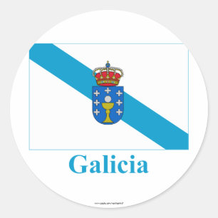 Galicië vlag met naam ronde sticker