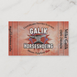 Galik Horseshoeing Afsprakenkaartje
