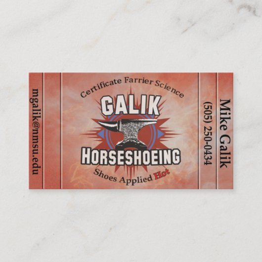 Galik Horseshoeing Afsprakenkaartje (Voorkant)